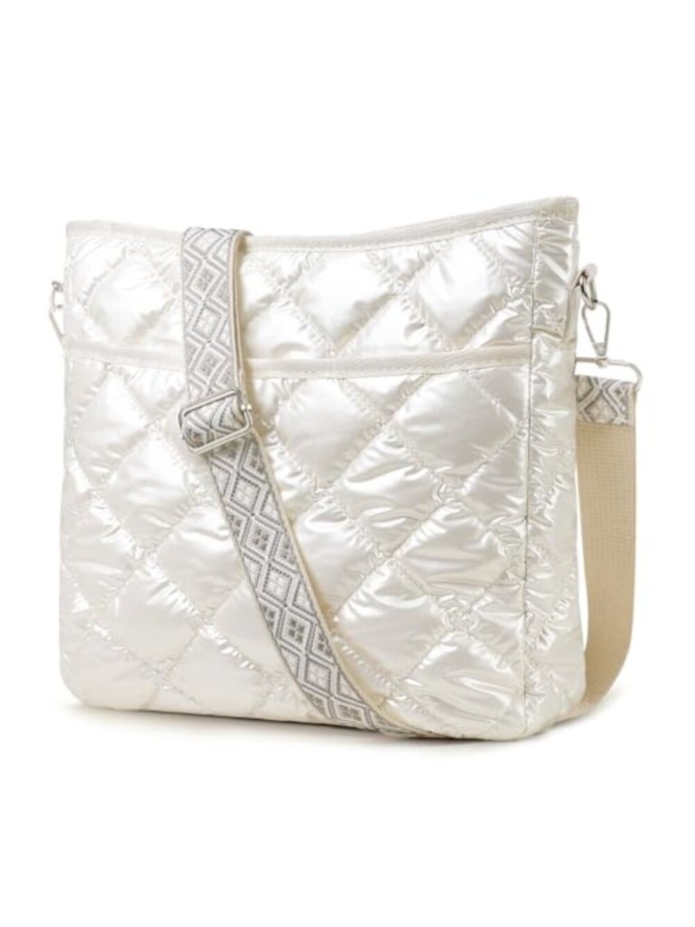 Quilted Crossbody Bag Wide Adjustable Strap Puffer Purse
